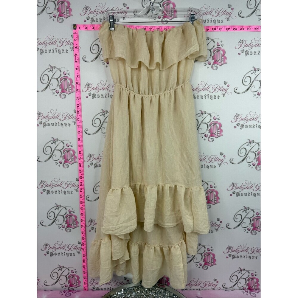 Seductions dress butter yellow dress ruffle Off-Shoulder Tiered Midi in Cream